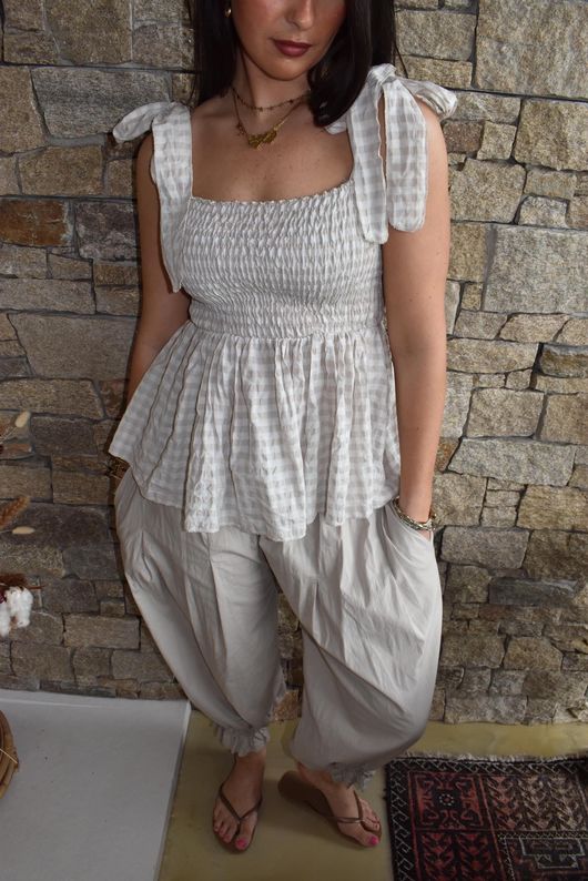 Nonni Gingham Bandeau Cami Stone